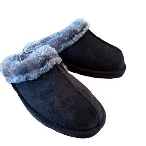 Eddie Bauer Women's Black & Gray Faux Fur Scuff Slippers Size 6